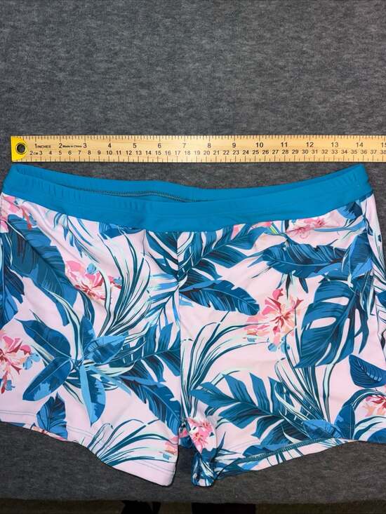 One Piece Swimsuit Blue Floral Printed Swimsuit Boy Shorts  - L - Picture 5 of 5